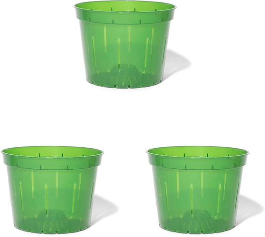 rePotme Orchid Pot - 8 inch Slotted Orchid Pots with Holes - 3 Pack (Green Emerald)