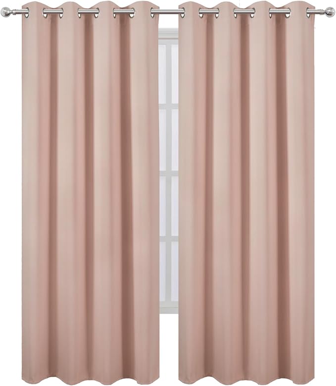 LEMOMO Blackout Curtains 52 x 90 inches Long Blush Curtains Set of 2 Panels - Image 2