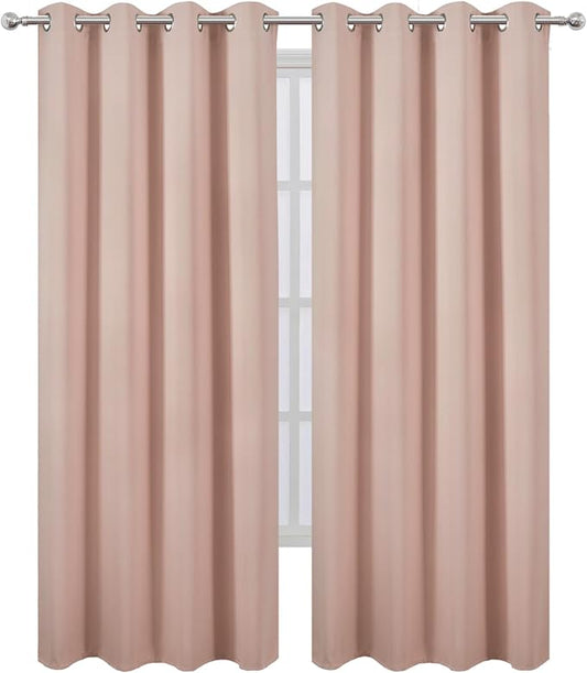 LEMOMO Blackout Curtains 52 x 90 inches Long Blush Curtains Set of 2 Panels - Image 2