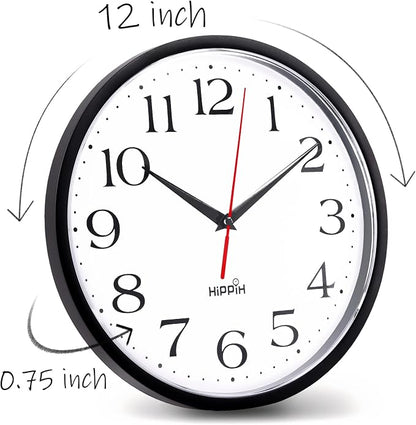 HIPPIH 2 Pack Silent Wall Clock, 12 Inch Non Ticking Quiet Digital Sweep - Image 3