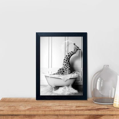 Black and White Bathroom Wall Decor Funny Giraffe in Bathtub Decor Framed - Image 7