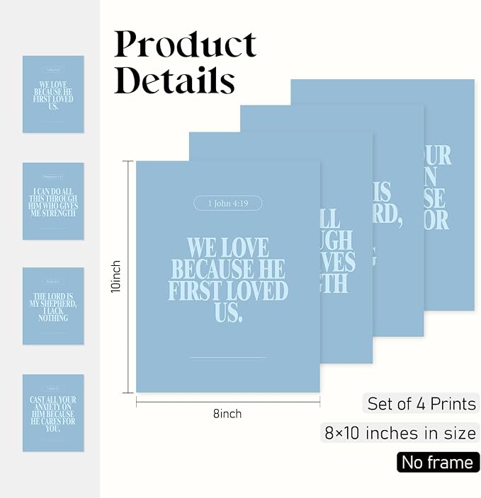 Locomiss Light Blue Christian Wall Art Decor Posters, Modern Bible Verse Prints - Image 2