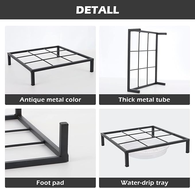9.8" Metal Heavy Duty Potted Plant Stand Flower Pot Holder with Saucer Indoor Outdoor Rustproof Iron Garden Container Square Supports Rack for Planter ,2 Pack(iron color )