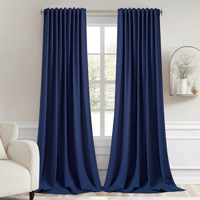 MIULEE Navy Blue Back Tab Blackout Curtains 120 Inch Long 2 Panels Set by MIULEE