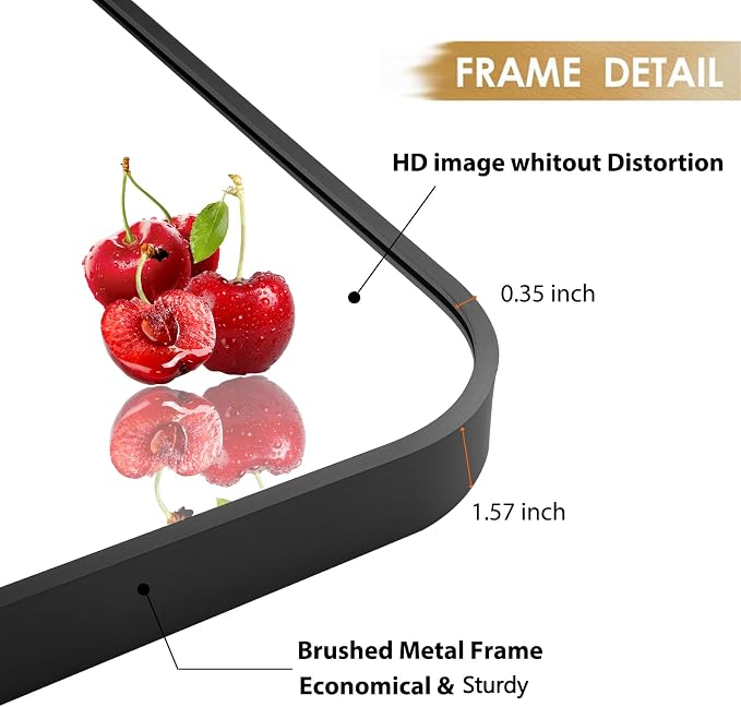 22x30 Inch Black Wall Mirror for Bathroom, Brushed Metal Framed Mirror - Image 4