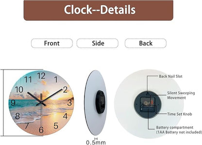 Beach Wall Clock Battery Operated 12 Inch Glass Wall Clock Non Ticking Analog - Image 7