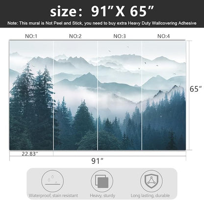 -Foggy Forest Pine Scenery Fabric Wallpaper Living Room Bedroom Bathroom - Image 4