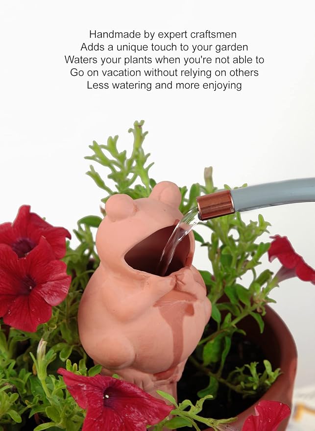 Terracotta Plant Self Watering Spikes - Set of 3 Terracotta Self Watering Bulbs, Self Watering Stakes, Self Watering Globes for Pot Plants (Frogs Plain, Large)