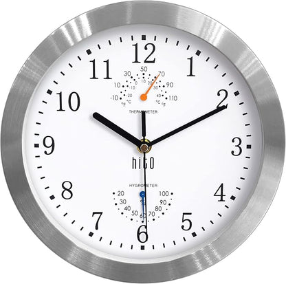 HITO 10 Inch Silent Wall Clock Battery Operated Non Ticking Glass Cover Silver - Image 8