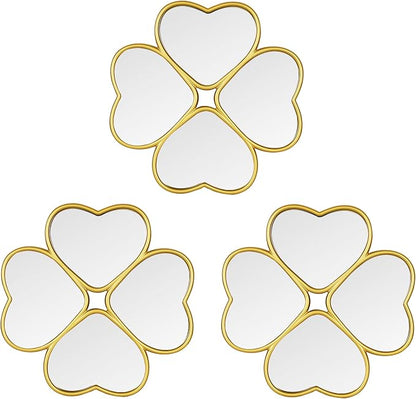 Small Decoritive Heart Wall Mirrors Set of 3, Decorative Four-Leaf Clover Mirror by LuHeToz
