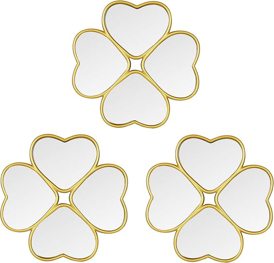 Small Decoritive Heart Wall Mirrors Set of 3, Decorative Four-Leaf Clover Mirror by LuHeToz