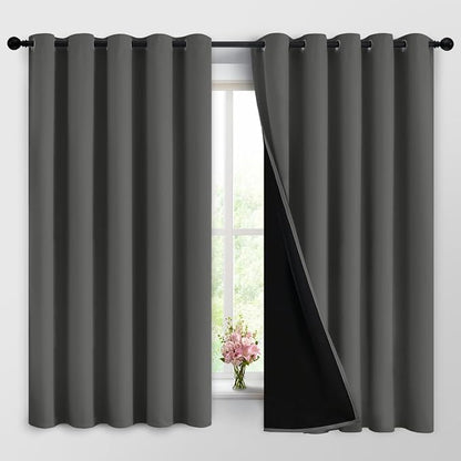 Dark Grey Full Shade Curtain Panels, Heavy Duty Lined Curtains 63 Inches Long by Yakamok