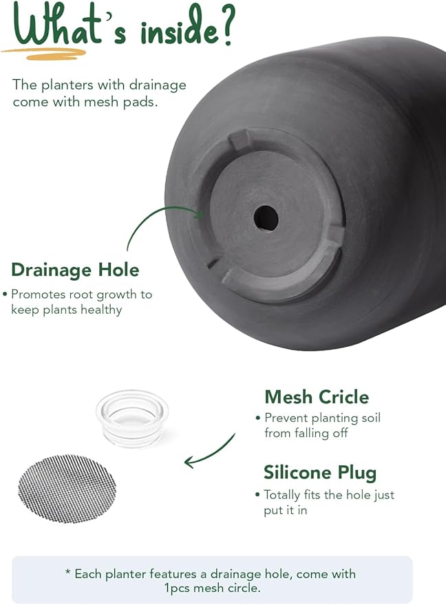 LE TAUCI 12 Inch Pots for Plants, Ceramic Large Planters for Indoor Plants, Indoor Plant Pots for Home Garden Patio Office, Big Planter Pots with Drainage Hole and Rubber Plug, Charcoal Gray