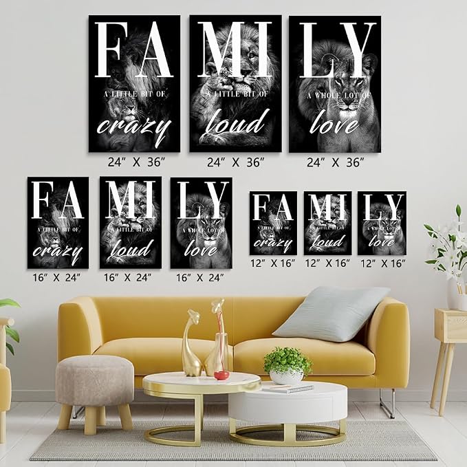 GUBIYU Black Gray Animal Wall Art Set of 3 Lion Prints - Image 3