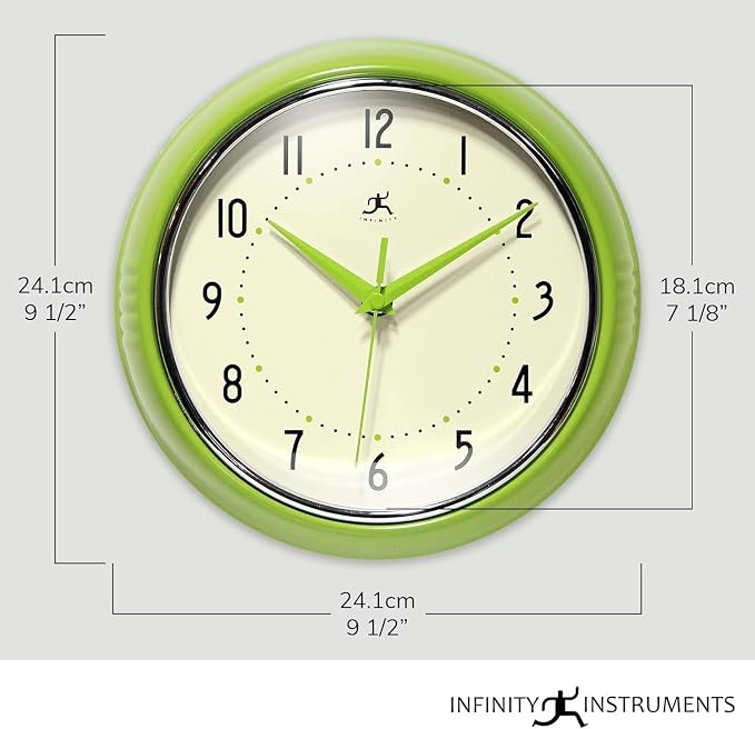 Infinity Instruments LTD. Retro 9 inch Silent Sweep Non-Ticking Mid Century - Image 2