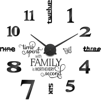 Junkin 3D Large Frameless DIY Wall Clock Modern Decor Family Quote Wall - Image 2