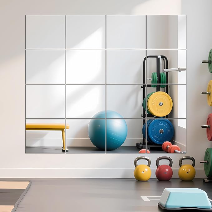 Ruomeng Home Gym Mirrors 14" x 12" x 16Pcs Wall Mounted Mirror Glass Frameless by Ruomeng