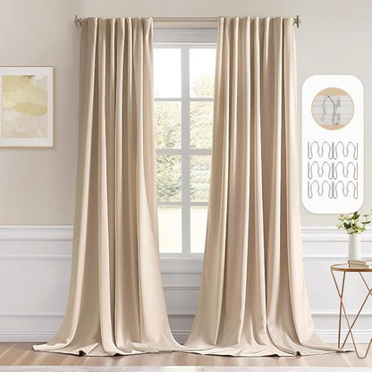 MIULEE Back Tab Beige Curtains 96 Inch Long 2 Panels Set by MIULEE