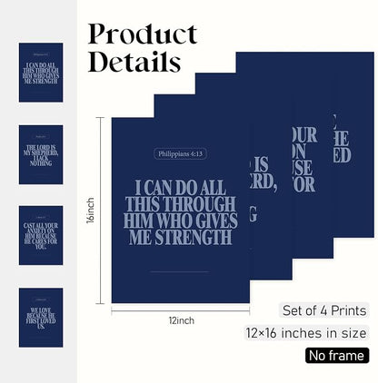Locomiss Navy Blue Christian Wall Art Decor, Modern Bible Verse Prints - Image 2