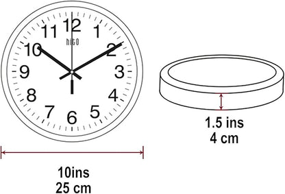 HITO 10” Silent Wall Clock Battery Operated Non Ticking Sweep Movement Glass - Image 2