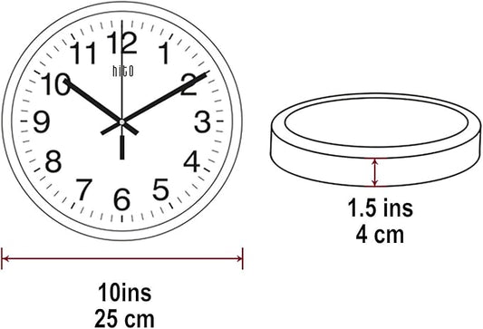 HITO 10” Silent Wall Clock Battery Operated Non Ticking Sweep Movement Glass - Image 2