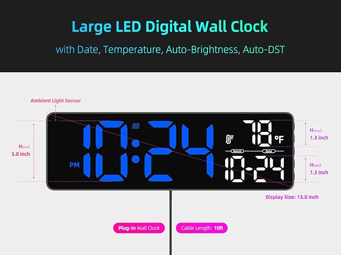 Large LED Digital Wall Clock - Image 3