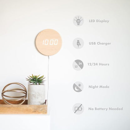 Minimalist LED Digital Wall Clock – USB Powered | Wooden, 12/24 Hour, Night Mode - Image 2