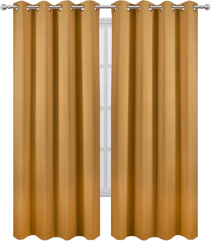 LEMOMO Blackout Curtains 66 x 95 inch/Mustard Yellow Curtains Set of 2 - Image 2