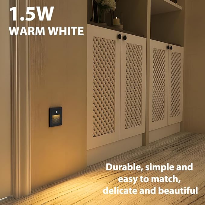 1Pcs/1.5W LED Recessed Wall Light with Motion Sensor, IP20 Indoor Step Lights, Low Voltage Bodysensor LED Stair Lights, Warm White 3000K for Indoor Stairs, Home, Kitchen, Attic, Aisle