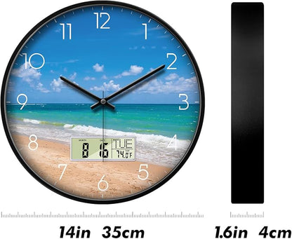 14" Silent Non-Ticking Modern Coastal Beach Wall Clock, Battery Operated Analog - Image 6