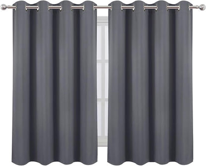 LEMOMO Blackout Curtains 66 x 54 Inch Long Grey Curtains Set of 2 Panels Room - Image 2