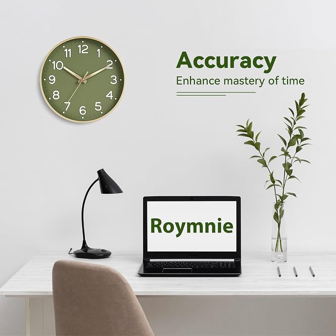 Roymnie Wall Clock Green, 10 Inch Silent Wall Clocks Battery Operated-Modern - Image 4