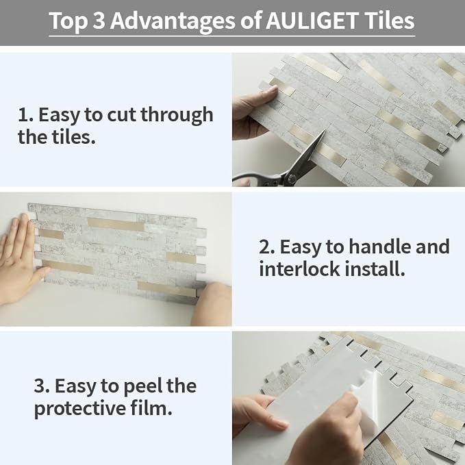 AULIGET 20 Sheets Faux Stone Peel and Stick Backsplash - Image 7