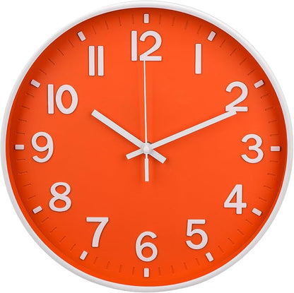 Wall Clock 12 Inch Orange Modern Simple Quartz Decorative Clock Non-Ticking by BAKBRAND