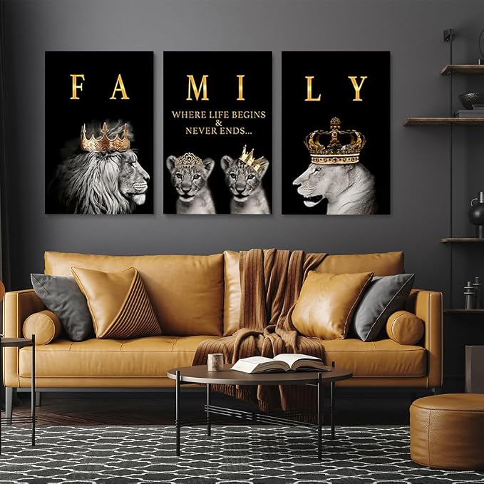 GUBIYU Family Life Begins Never Ends Words Sign Decor Black Gold Wall Art - Image 5