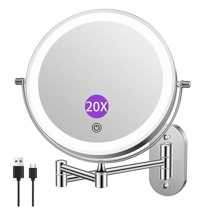 FUNTOUCH 2500mAh Rechargeable Wall Mounted Lighted Makeup Vanity Mirror 8 Inch by FUNTOUCH