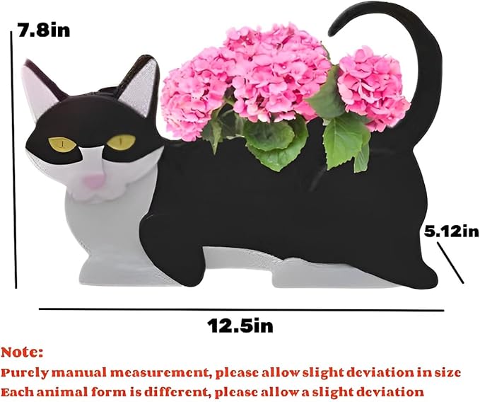 Black and White Cat Planter Plant Pots,Cute Garden Cat Flower Planter,Cat Planters Birthday Gifts for Women,Office,Indoor/Outdoor Decor(12.5 * 5.6 * 7.8in)