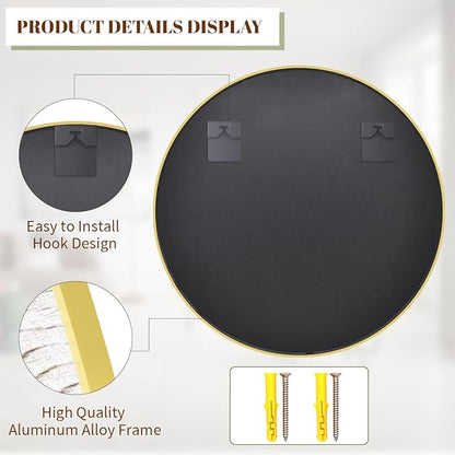 BEAUTYPEAK 24 Inch Round Mirror, Metal Frame Circle Mirror, Wall Mounted - Image 4