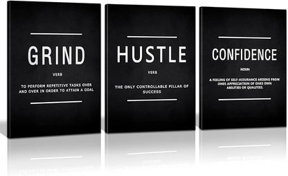 KAWAHONE Motivational Success Canvas Wall Art, Grind Hustle Confidence Wall by KAWAHONE