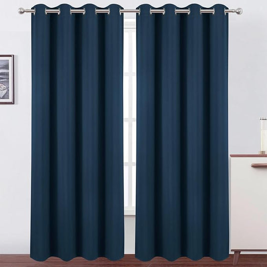 LEMOMO Blackout Curtains 52 x 90 Inch Long Navy Blue Curtains Set of 2 Panels by Lemomo