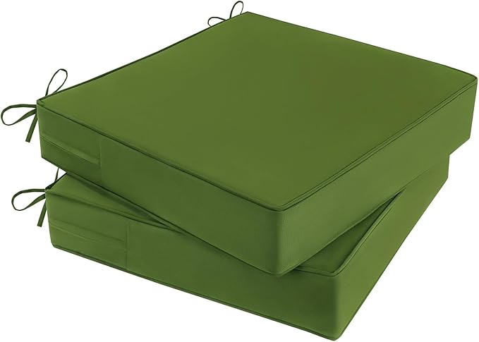 Outdoor Chair Cushions Set of 2 for Patio Furniture 22x22x4 Inch Waterproof Patio Chair Cushion 3 Year Color Fastness Square Elastic Foam Garden Couch Pads with Ties and Handle,Green