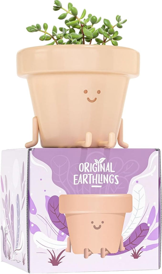 Original Earthlings Legs Out Pot - 3.5 Inch Cute Plant Pot - Plastic Funny Planter with Drainage - Unique Cactus Plant Lover Gift - Small Succulent Face Flower Pot - Cute Plant Gifts for Plant Lovers