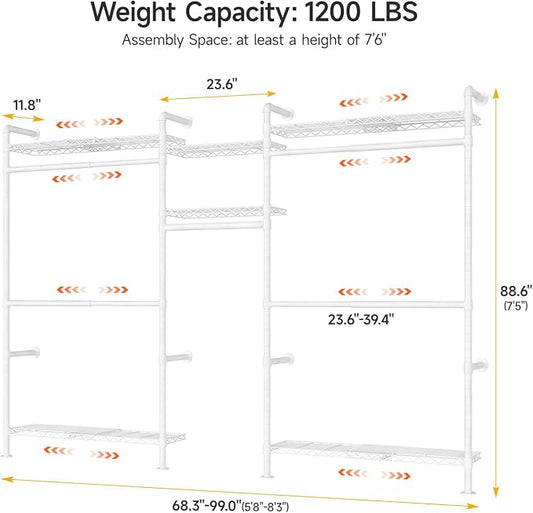 ONBRILL H3 Plus Expandable Wall Mounted Closet System, 5.7FT-8.2FT Closet - Image 2