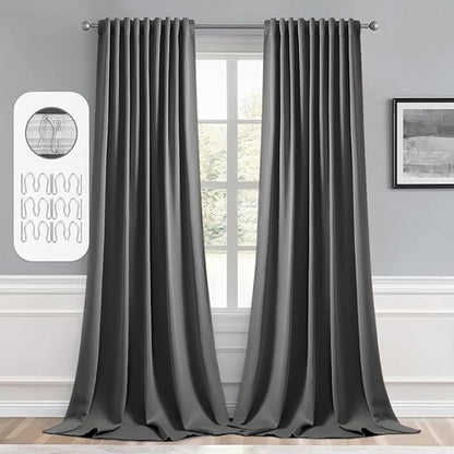 MIULEE Back Tab Grey Blackout Curtains 120 Inch Long 2 Panels Set by MIULEE