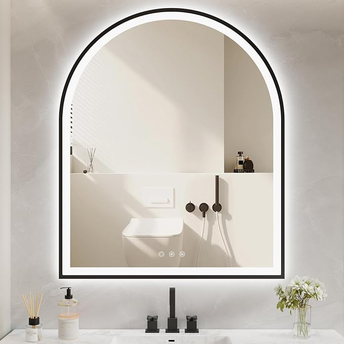 Arched LED Mirror for Bathroom 30"x36", 3 Color Changing, Shatterproof by OUMUSUMIRROR