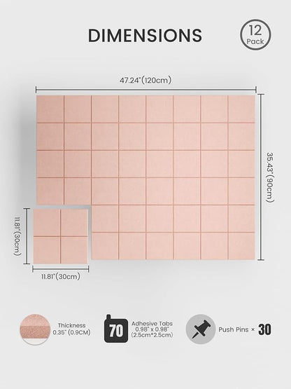 Bumusty Large Felt Bulletin Board, 30 Push Pins, 70 Adhesive Tabs - Image 2