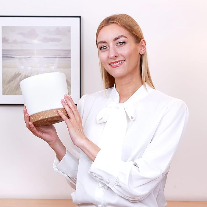 ZMTECH Set of 6 Self Watering Plastic Plant Pots, 6.5in Diameter x 6.1in Height, Modern Decorative Flower Pots for Indoor Outdoor House Plants, Succulents, Flowers (White+Green+Blue)