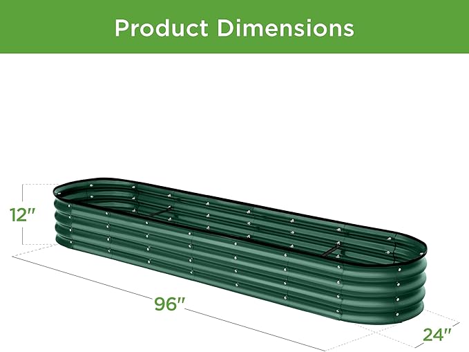 Best Choice Products 8x2x1ft Outdoor Metal Raised Garden Bed, Oval Deep Root Planter Box for Vegetables, Flowers, Herbs, and Succulents w/ 108 Gallon Capacity - Dark Green