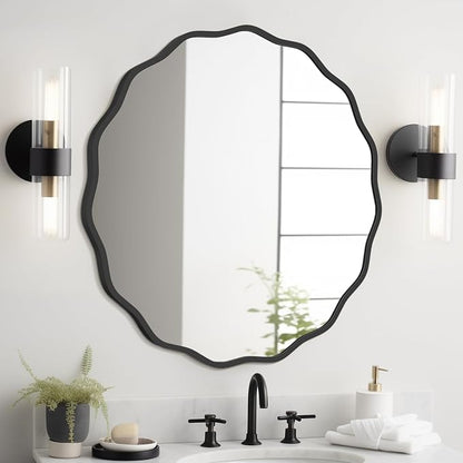 WallBeyond Round Wavy Mirror for Wall Decorative 28 inch, Modern Round Mirror by WallBeyond