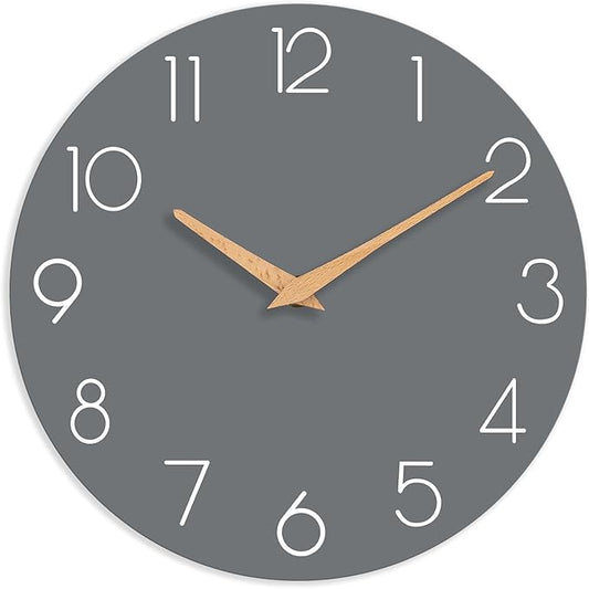 cicininc Wall Clock, 14 Inch Wooden Silent Non-Ticking, Decorative Battery by CICININCOfficial